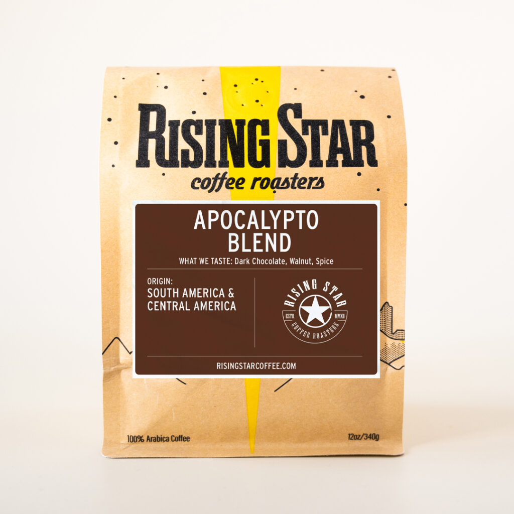 A bag of Rising Star Coffee's Apocalypto Blend.