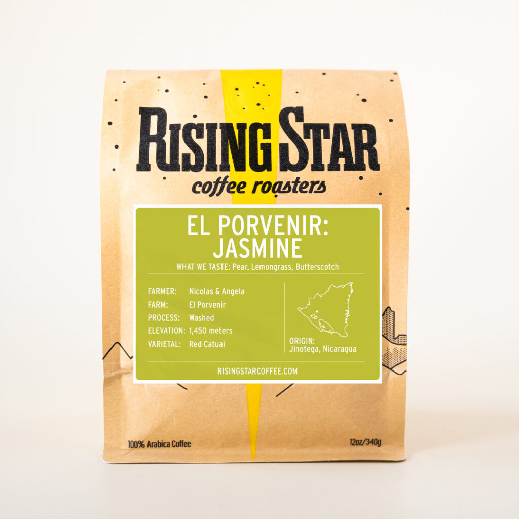 A bag of Rising Star Coffee called El Porvenir: Jasmine; a coffee from Jinotega, Nicaragua.